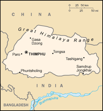 [Country map of Bhutan]