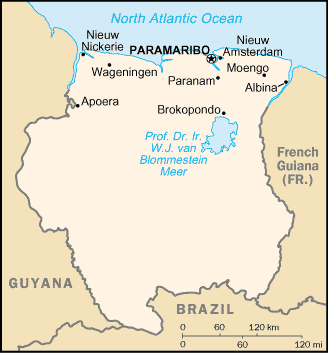 [Country map of Suriname]