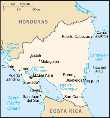 [Country map of Nicaragua]