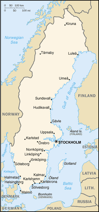 [Country map of Sweden]