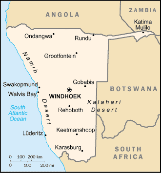 [Country map of Namibia]