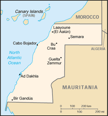 [Country map of Western Sahara]