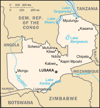 [Country map of Zambia]