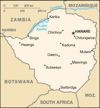 [Country map of Zimbabwe]